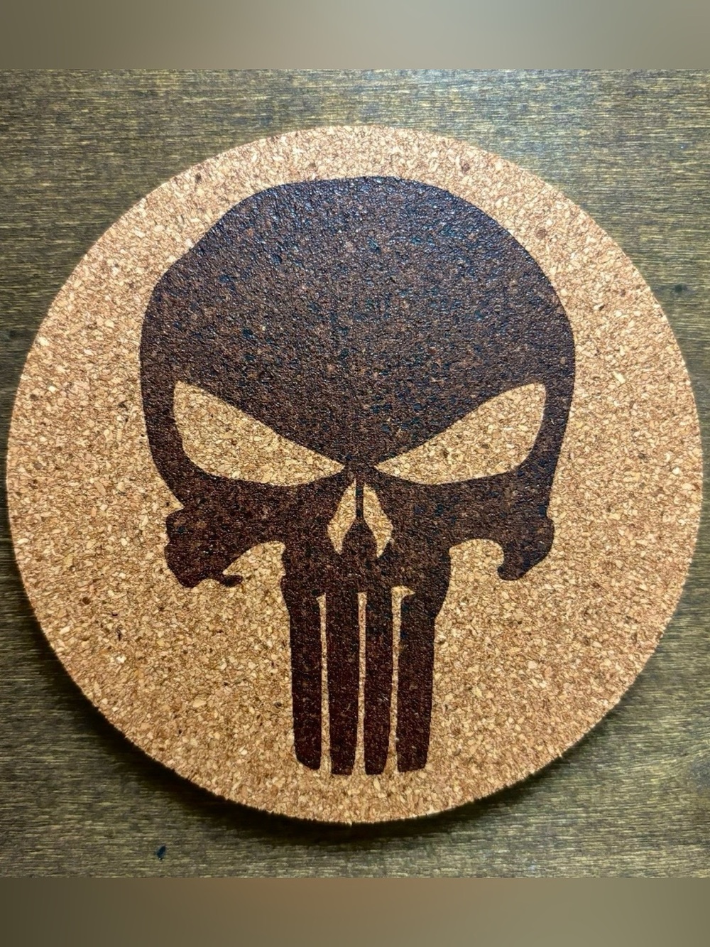The Punisher Symbol Laser Engraved Cork Coaster #2
